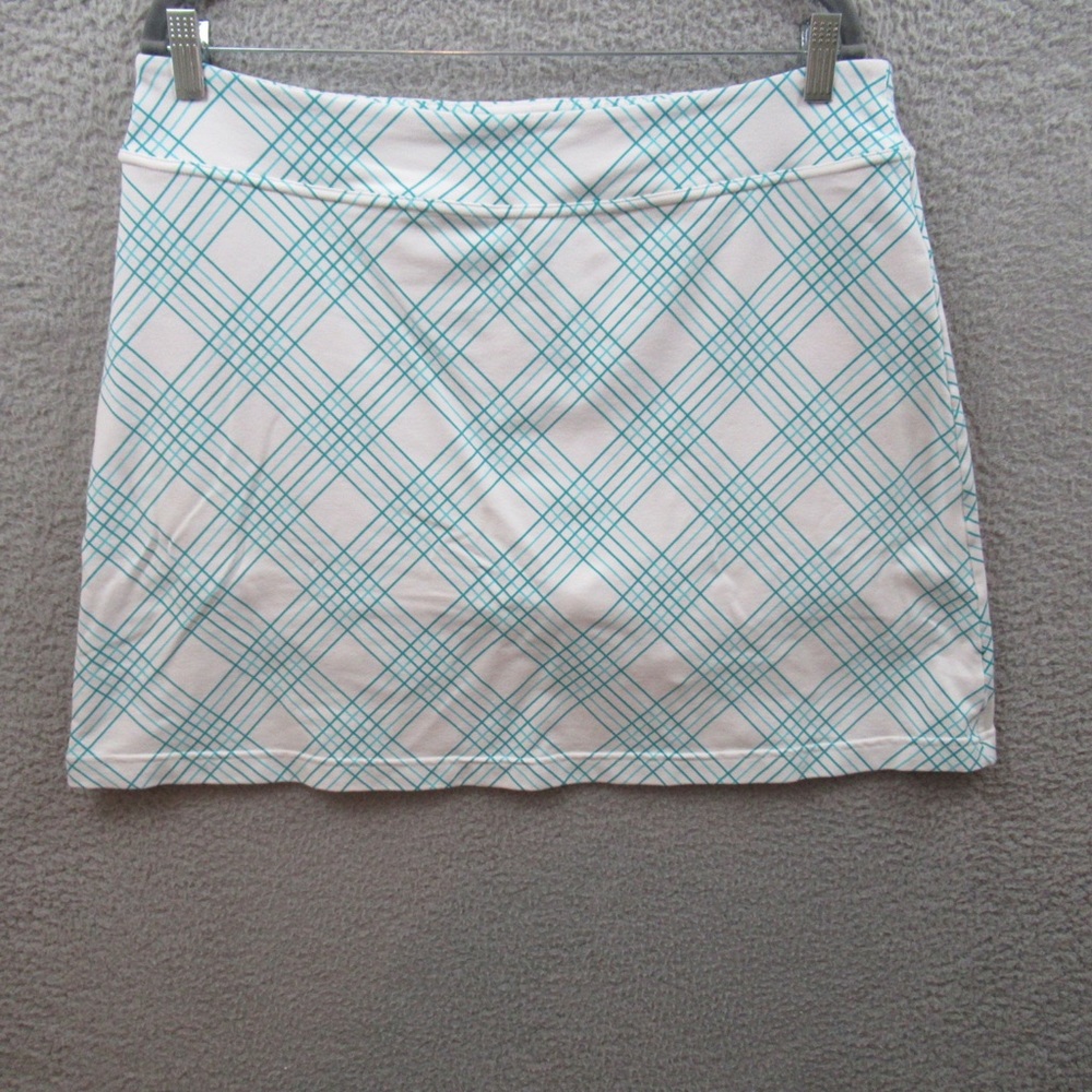 Athleta Womens Skort 1X White Blue Plaid Active Stretch Shorts Skirt Pocket
